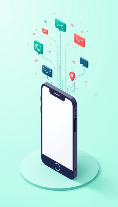 Modern smartphone connecting various communication methods through ...