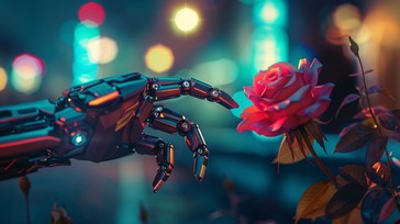 Background Roz Robot Free Robot Holding Rose Image - Robot, Rose, Neon | Download at StockCake