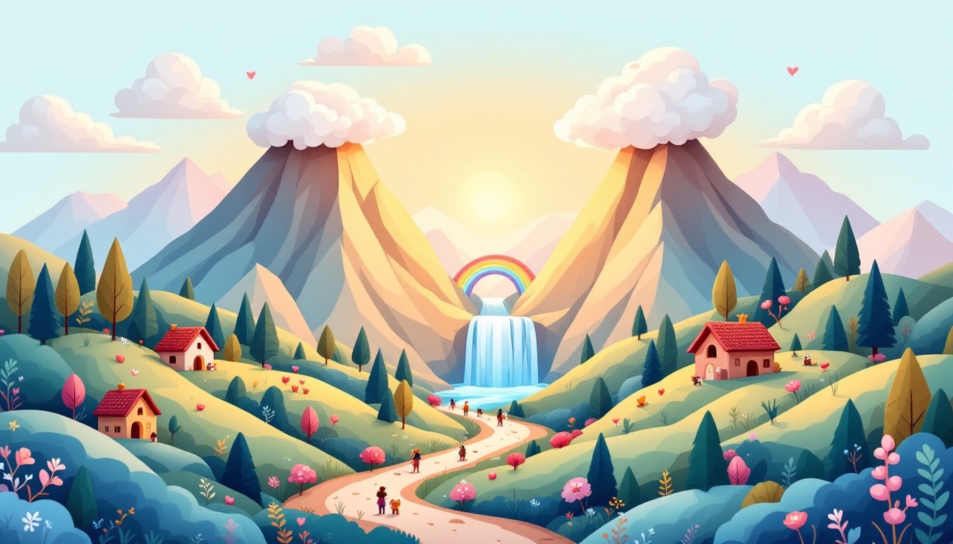 Free Magical Mountain Paradise Image - Mountains, Waterfall, Rainbow ...