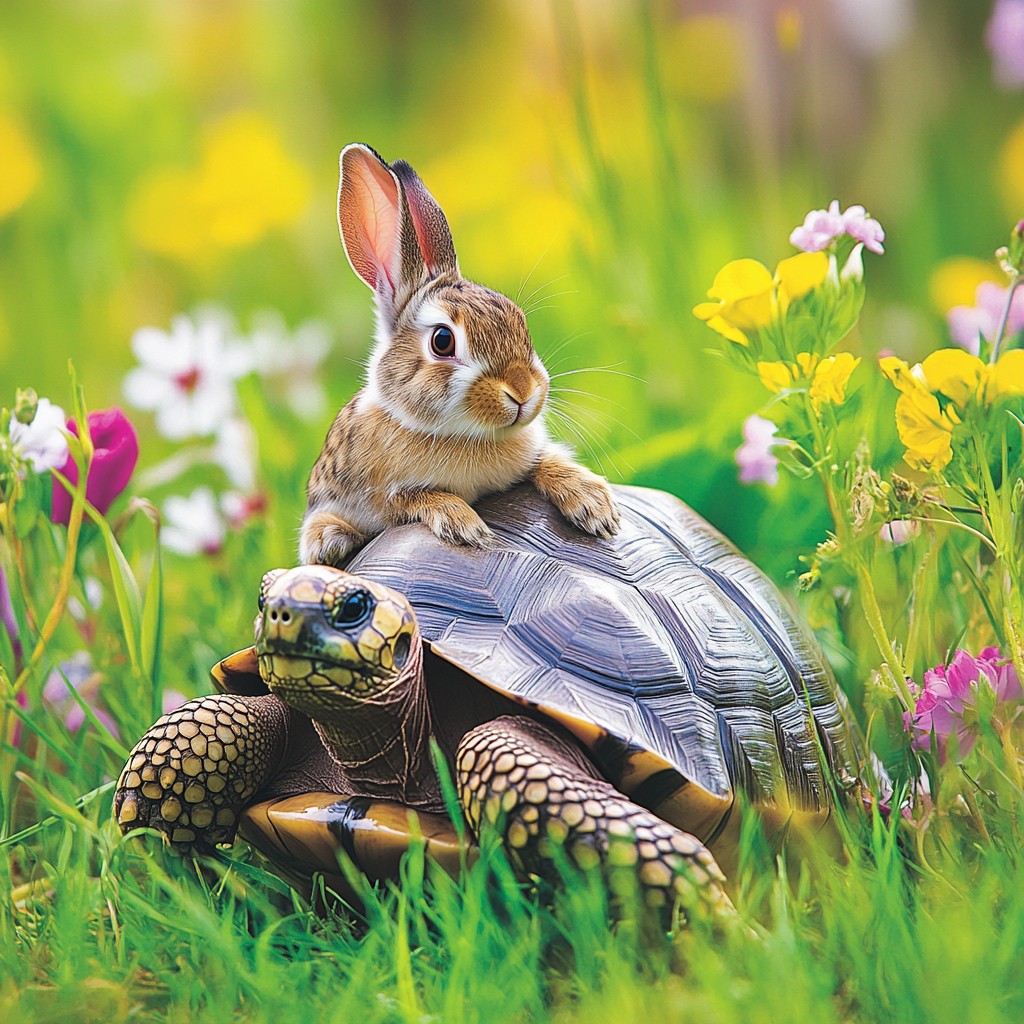 Tortoise Rides Free Rabbit rides tortoise Image - Rabbit, Tortoise, Flowers | Download ...