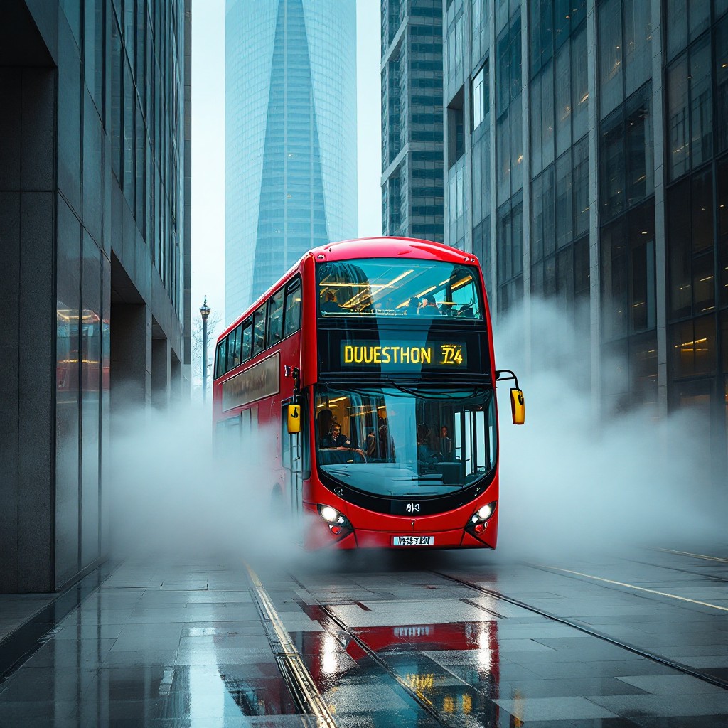 Free Red Bus Emerging Image - Bus, Fog, Urban | Download at StockCake