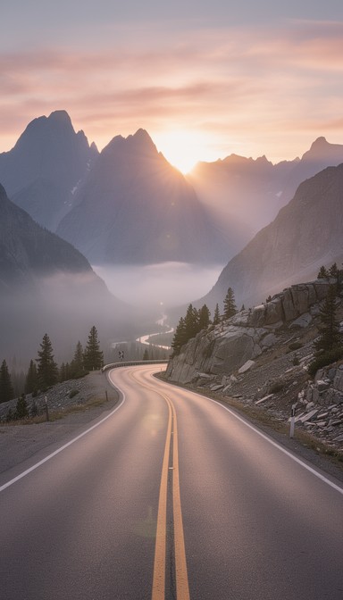 Free Mountain Road Sunrise Image - Sunrise, Mountains, Road | Download ...