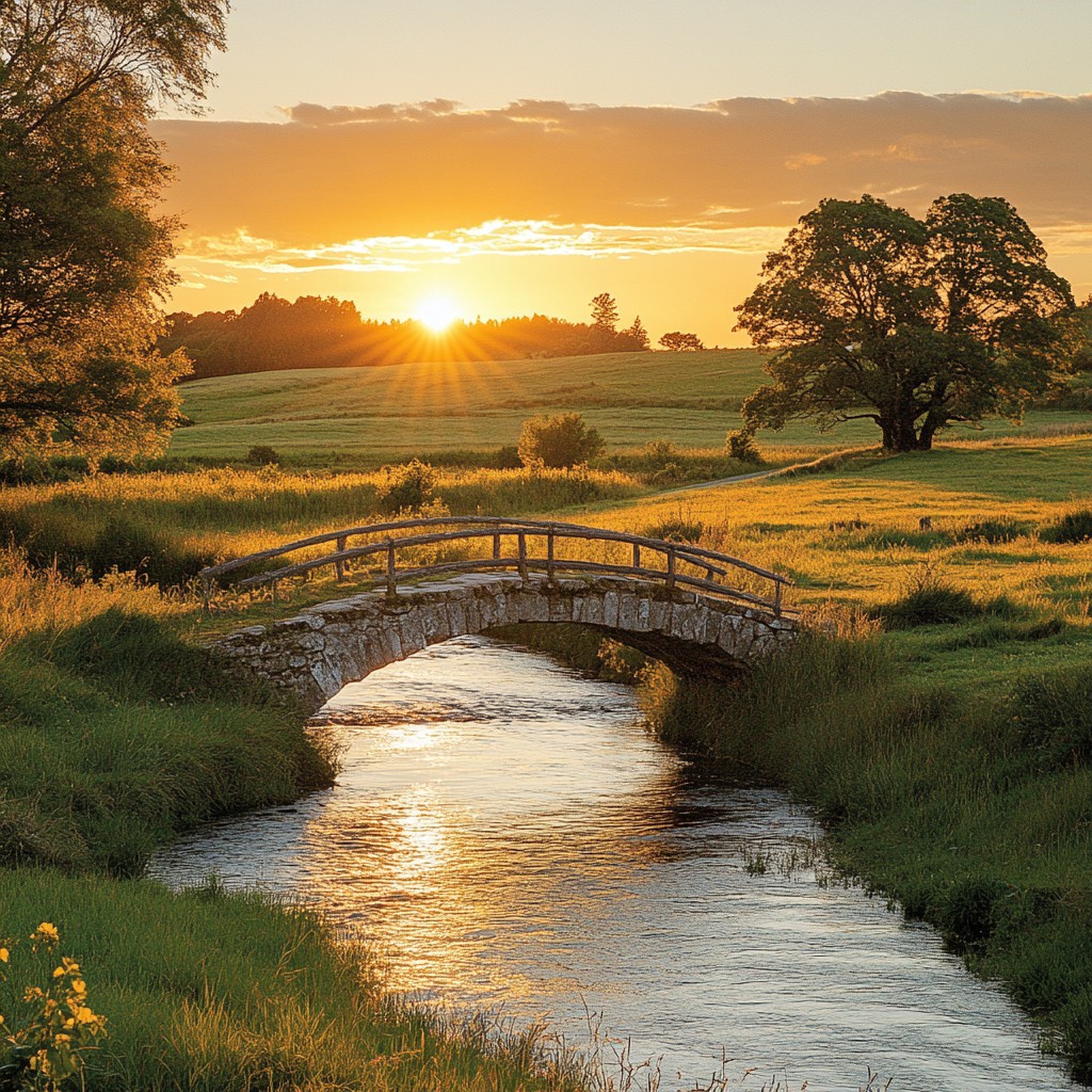 Free Sunset over bridge Image - Sunset, Bridge, Stream | Download at ...