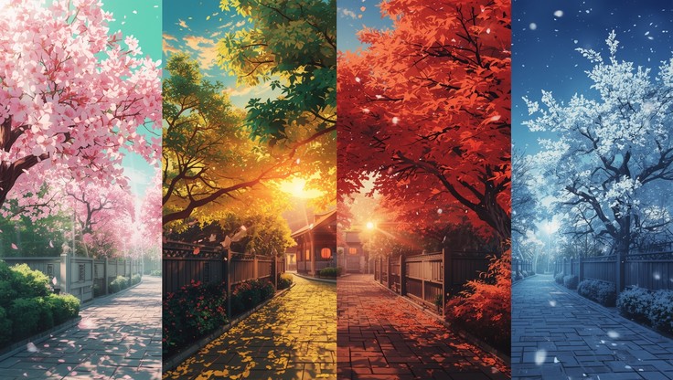 Free Four Seasons Tree Image - Seasons, Tree, Anime | Download at StockCake