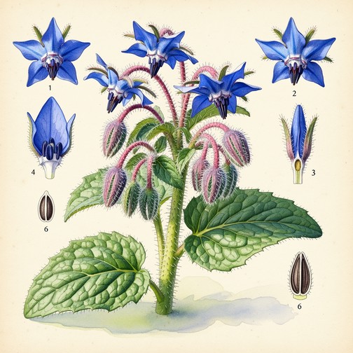 Borage Root Free Botanical Borage Illustration Image - Botanical, Watercolor ...