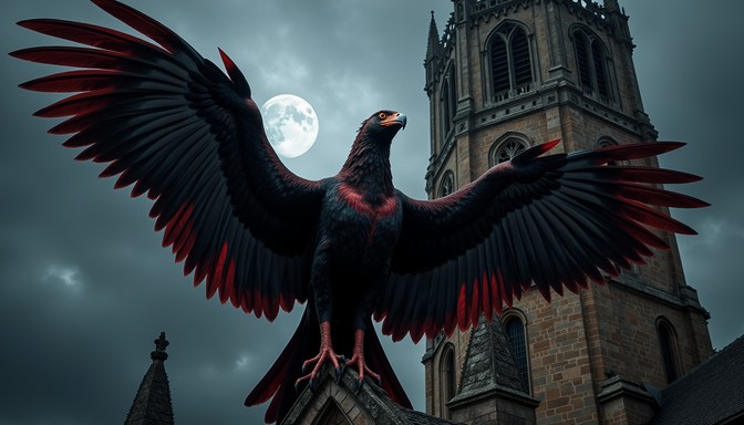 Bloody Red Rapter Free Midnight Raven Guardian Image - Raptor, Gothic, Cathedral ...
