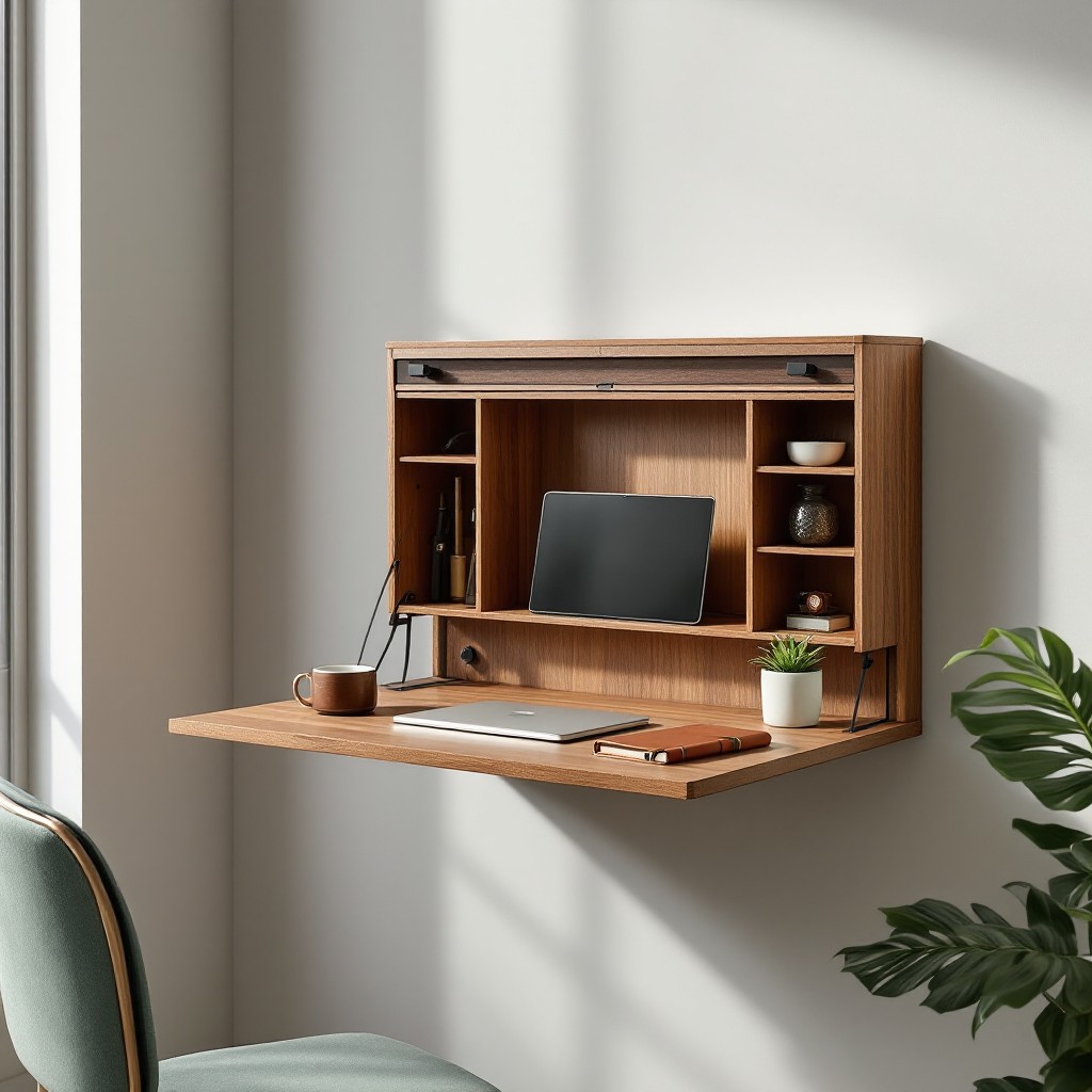 Free Space-Saving Workspace Solution Image - Desk, Workspace, Walnut ...
