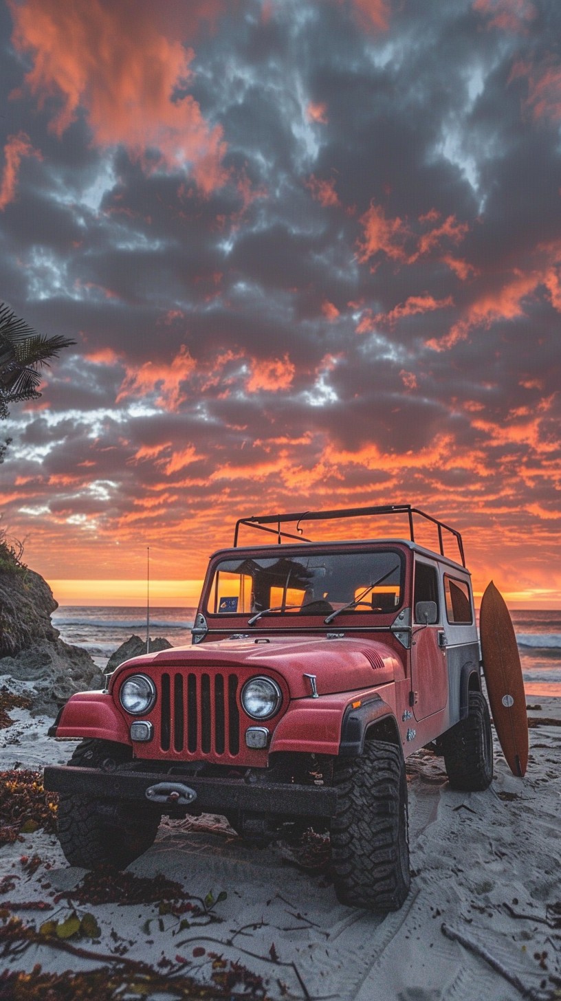 Free Sunset Beach Drive Image - Sunset, Beach, Jeep | Download at StockCake