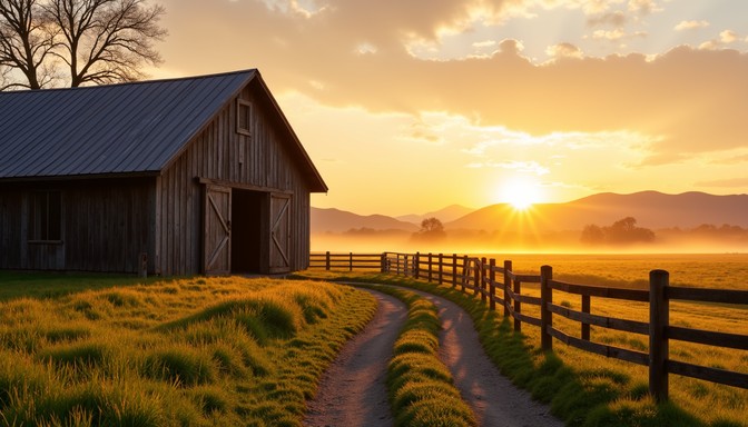 Free Misty golden path Image - Barn, Sunrise, Golden | Download at ...