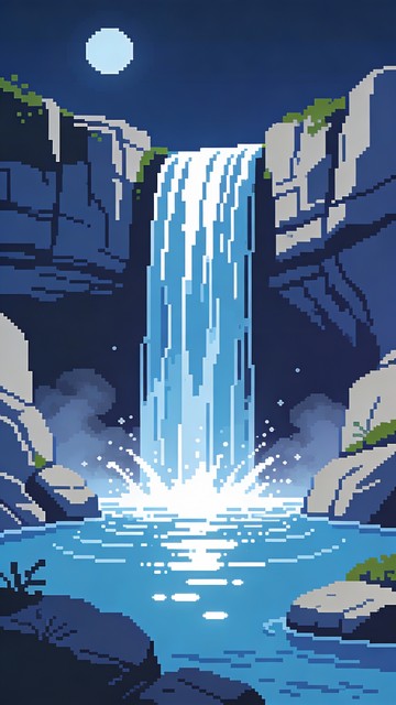 Free Moonlit Pixel Waterfall Image - Waterfall, Pixel, Art | Download ...
