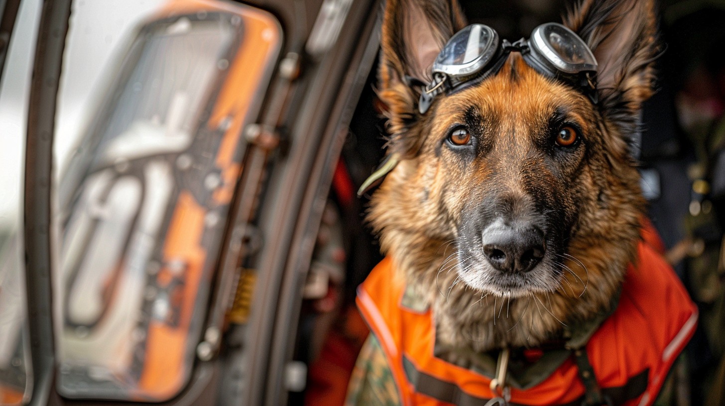 Download Rescue Dog Prepared Image - Dog, Goggles, Helicopter | StockCake
