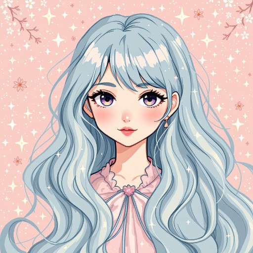Wide-eyed magical girl with flowing pastel hair rendered in nostalgic 8 ...
