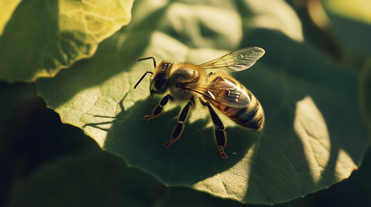 Bee Left Free Bee on Leaf Image - Bee, Leaf, Nature | Download at StockCake
