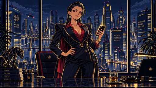 A confident woman in a black blazer and red shirt stands with a hand on ...