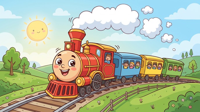 Download Happy Cartoon Train Image - Train, Locomotive, Cartoon | StockCake