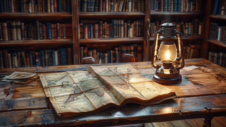 Free Illuminated Antique Map Image - Map, Lantern, Books | Download at ...