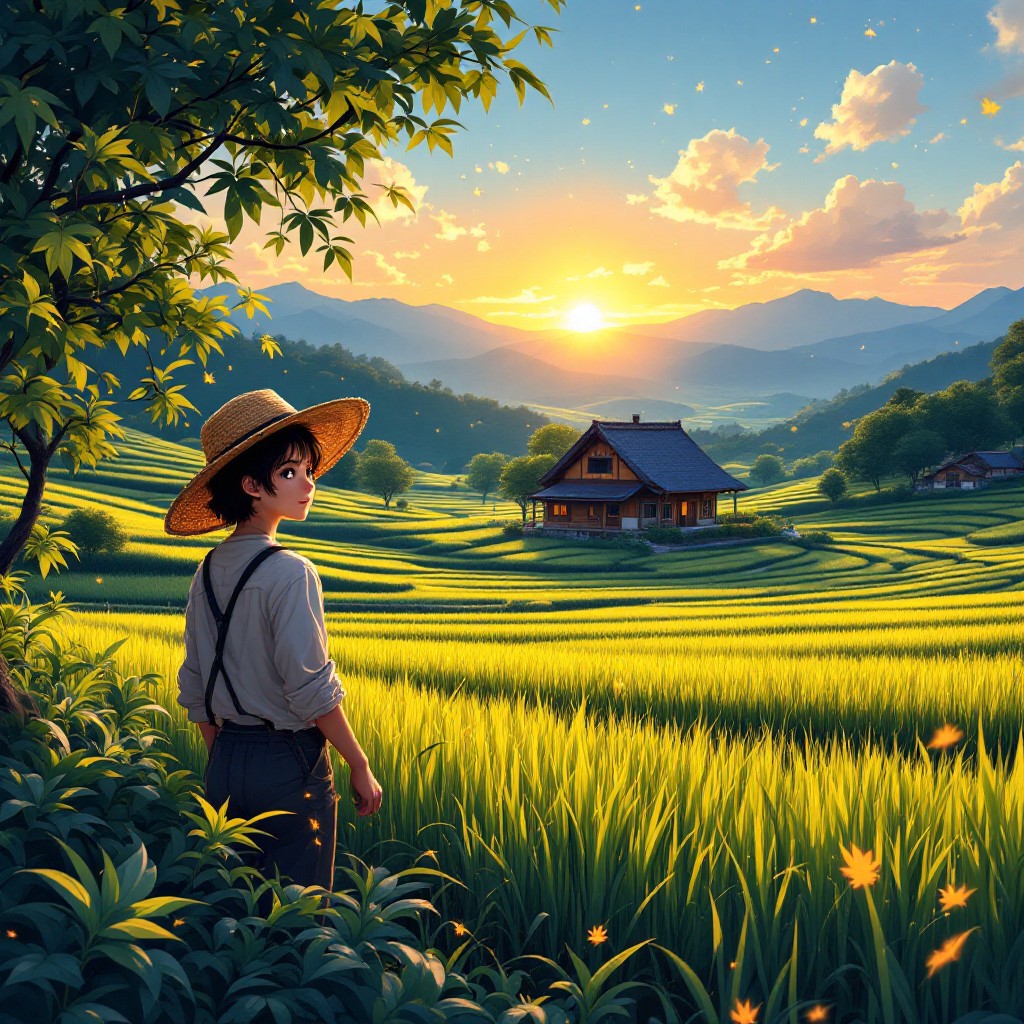 Free Golden Rice Fields Photo - Anime, Sunset, Rice | Download at StockCake