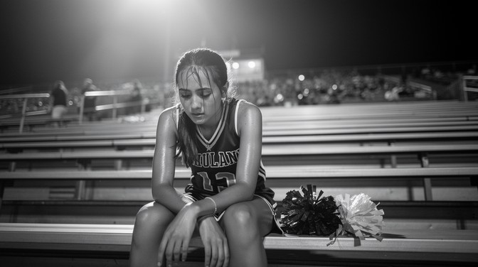 Free Solitary Cheerleader Rests Image - Cheerleader, Stadium, Bleachers ...