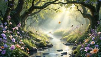 Free Enchanted Forest Stream Image - Forest, Stream, Sunbeams ...
