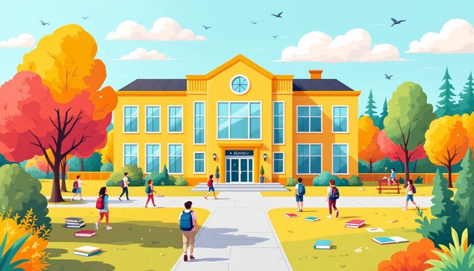 School Vector Scene Free Vibrant School Scene Image - School, Education, Illustration ...