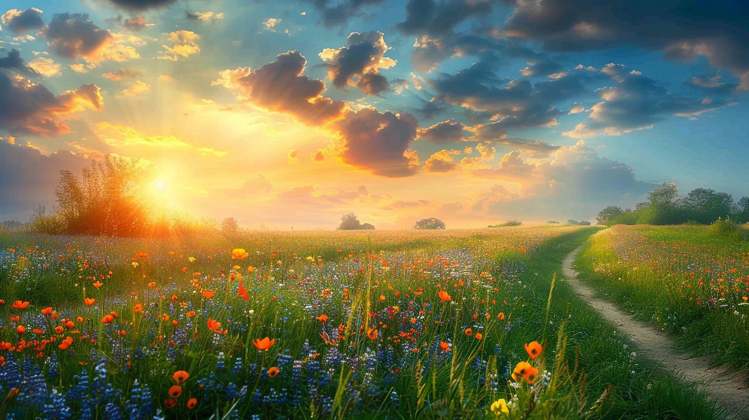 Free Sunset Flower Field Image - Sunset, Flowers, Meadow | Download at ...