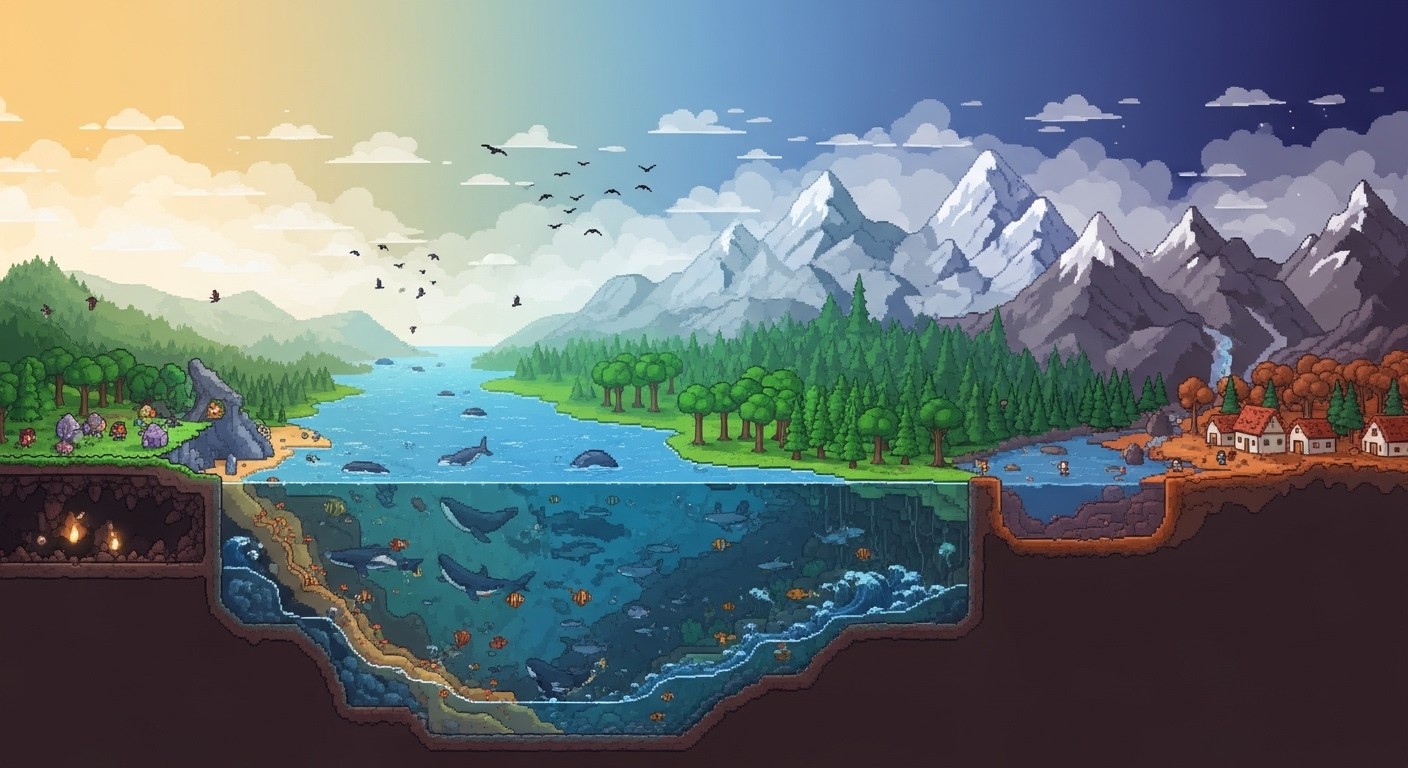Free Layered Pixel Biomes Image - Pixelart, Landscape, Crosssection ...