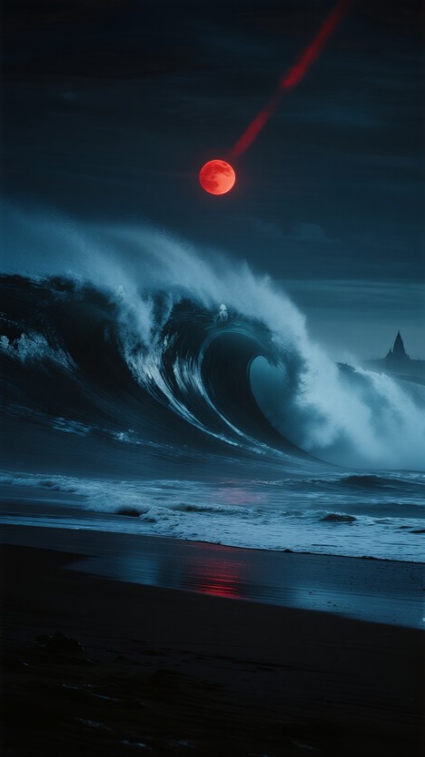 Free Blood Moon Rising Image - Moon, Ocean, Red | Download at StockCake