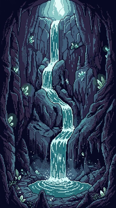 Free Pixelated Cave Waterfall Image - Waterfall, Cave, Pixel | Download ...