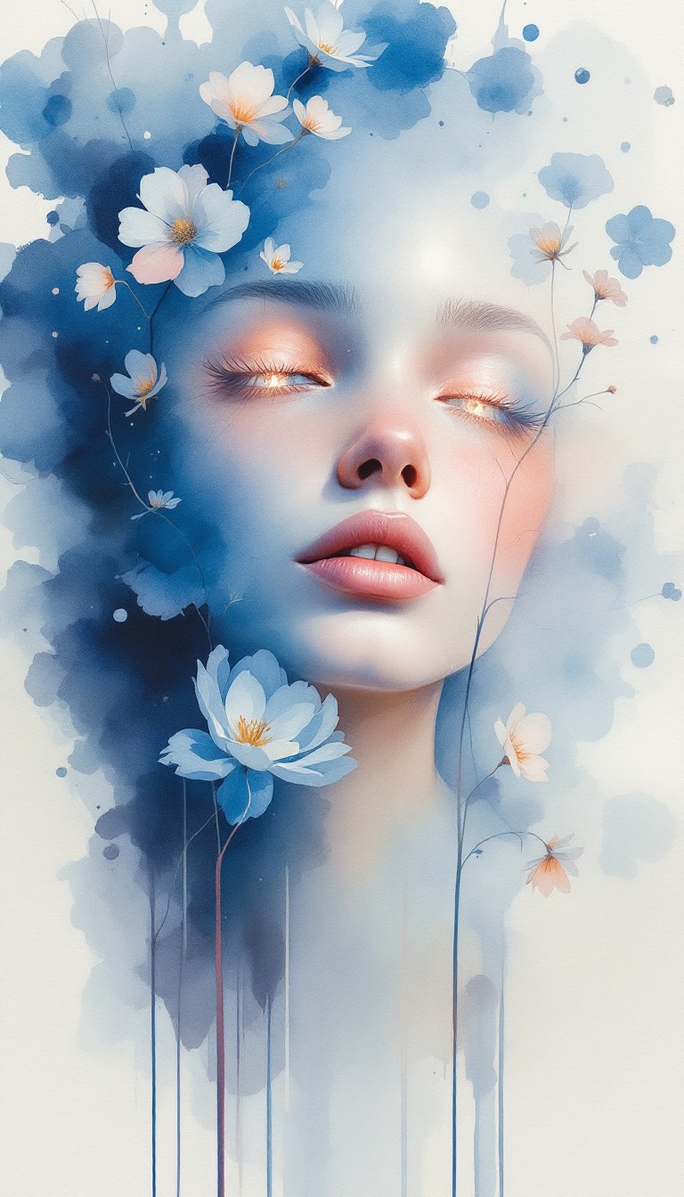 Free Ethereal Watercolor Portrait Photo Watercolor Portrait Woman