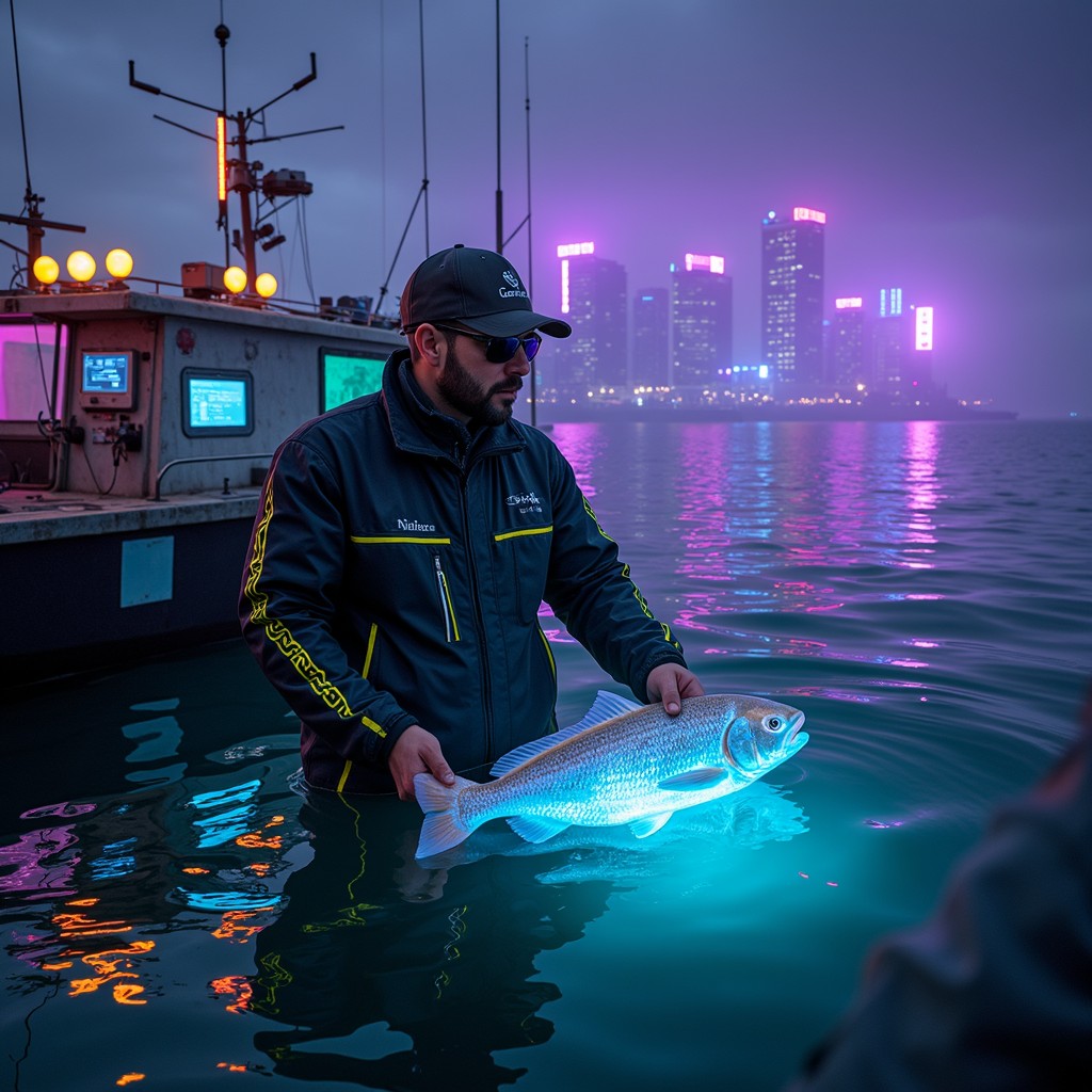 Free Luminous Urban Catch Image - Cyberpunk, Fisherman, Bioluminescent ...