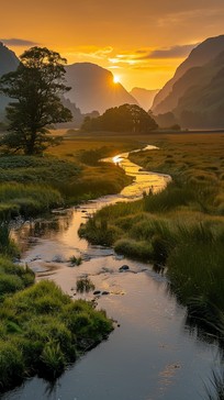 Free Sunset River Glow Image - Sunset, River, Meadow | Download at ...