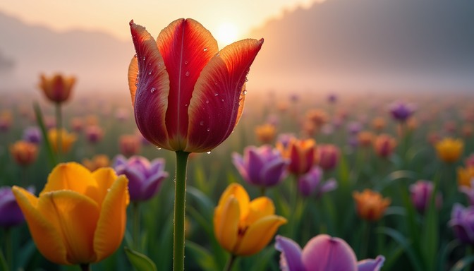 Free Dewy Tulip Dawn Image - Tulip, Sunrise, Misty | Download at StockCake
