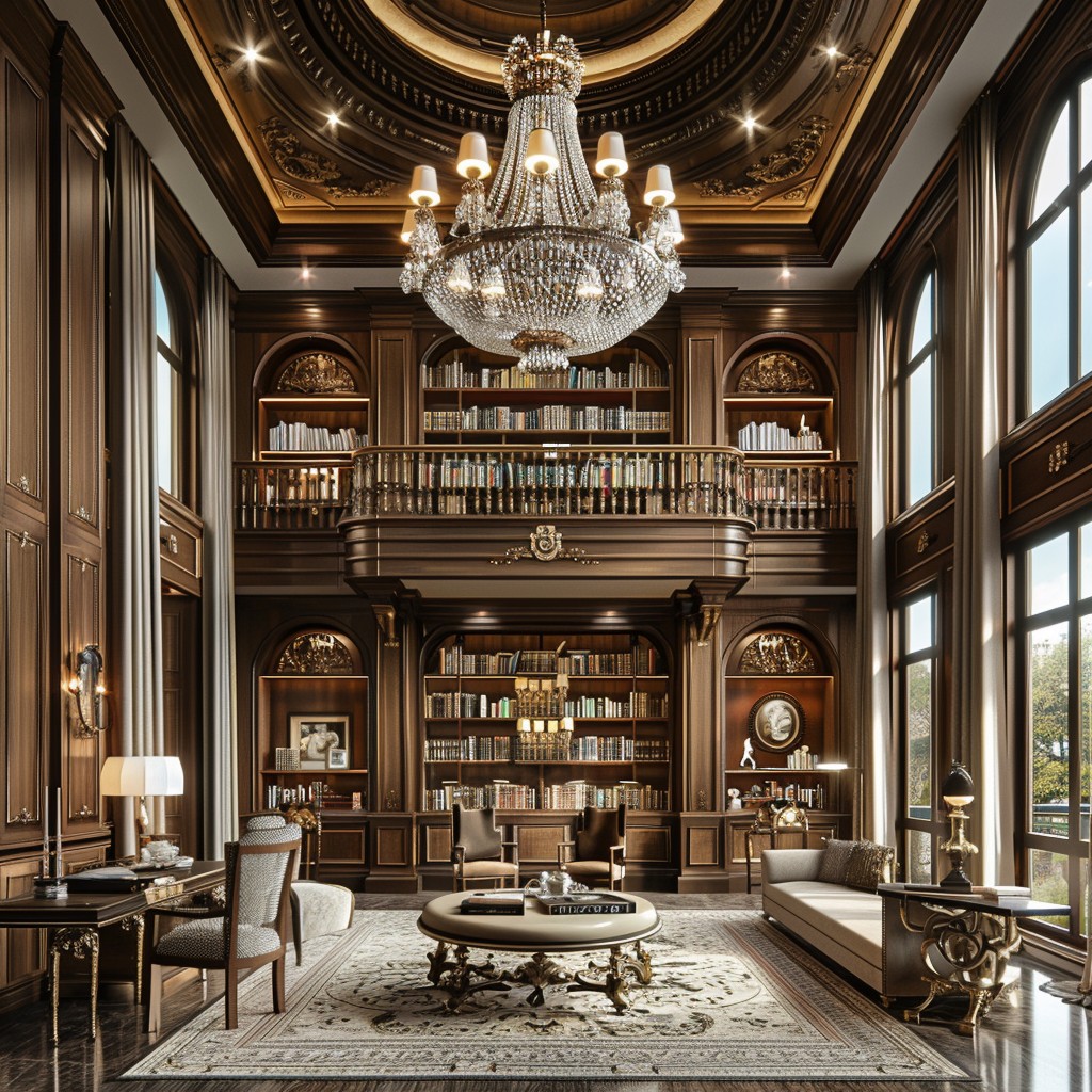 Free Elegant Library Interior Image - Library, Elegance, Chandelier ...