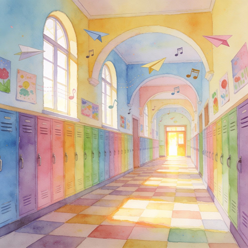 Free Rainbow School Hallway Image - Illustration, Watercolor, Gouache ...