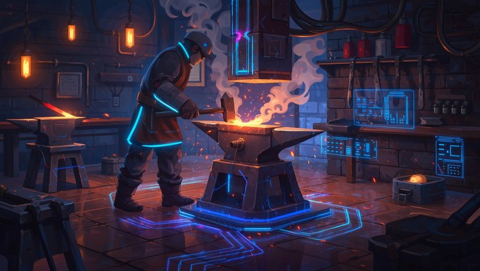 Free Futuristic Blacksmith Art Image - Blacksmith, Cyberpunk, Forge ...