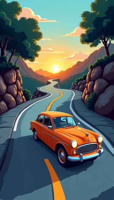 Free Sunset Mountain Drive Image - Vintage, Car, Sunset | Download at ...
