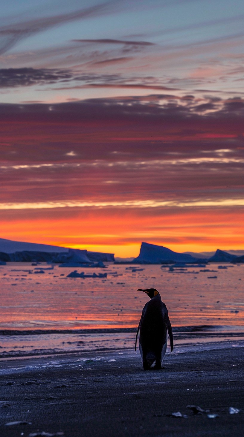 Free Penguin Sunset Stroll Image - Penguin, Sunset, Ice | Download at ...