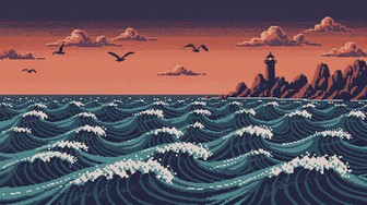 Free Pixel Ocean Sunset Image - Pixel, Retro, Ocean | Download at StockCake