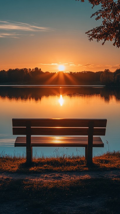 Free Sunset Lake View Image - Sunset, Lake, Bench | Download at StockCake