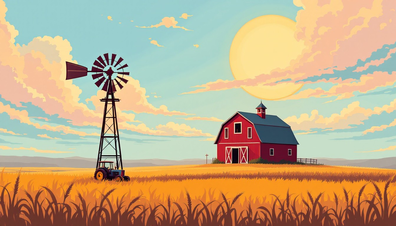 Free Pixel Farm Sunset Image - Farm, Barn, Windmill | Download at StockCake