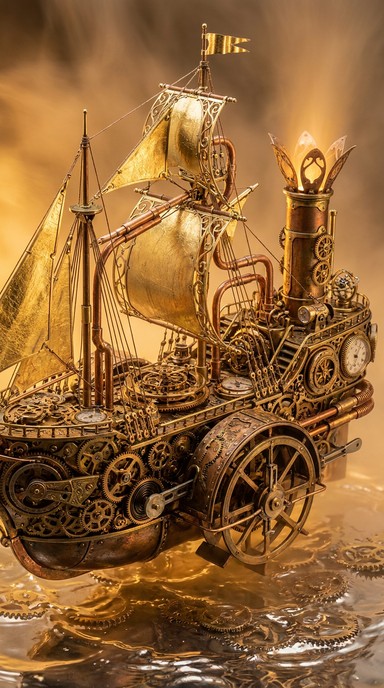 Free Clockwork Ship Rising Image - Steampunk, Clockwork, Mechanical ...