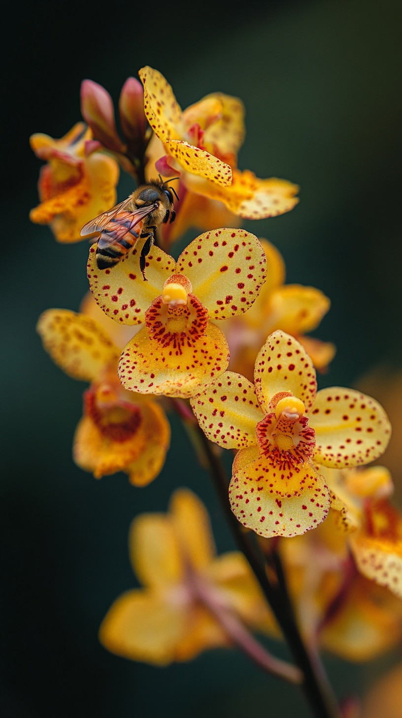 Free Bee on Orchid Image - Bee, Orchid, Yellow | Download at StockCake