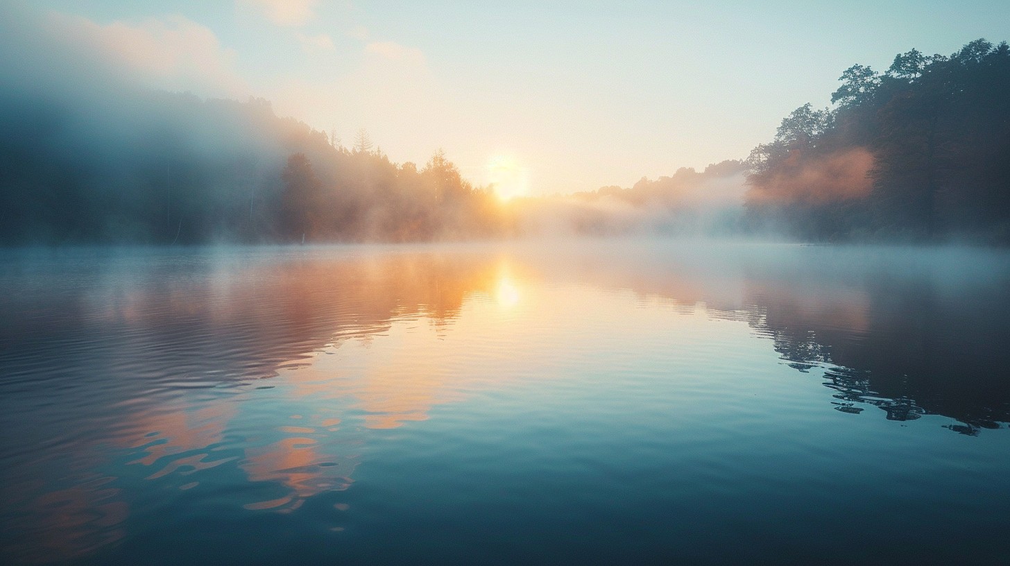 Free Misty Lake Sunrise Image - Sunrise, Mist, Lake | Download at StockCake