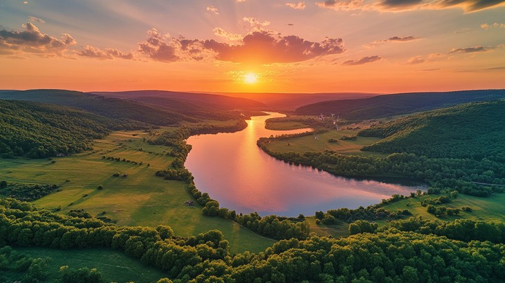Free Sunset over river Image - Sunset, River, Aerial | Download at ...