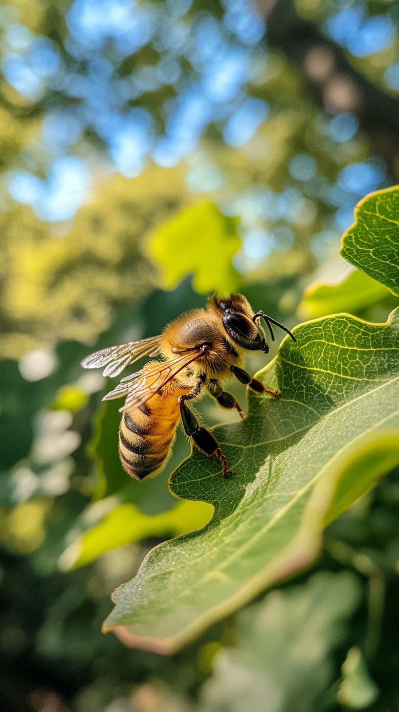 Bee Left Free Bee on Leaf Image - Bee, Leaf, Nature | Download at StockCake