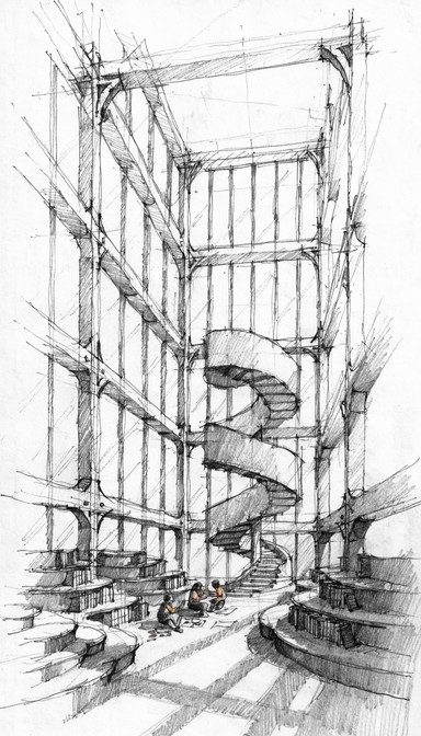 Free Library Atrium Sketch Image - Architecture, Sketch, Library ...