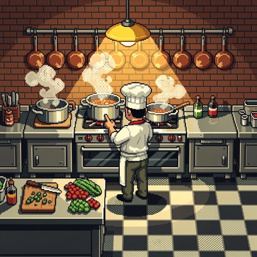 Free Retro Chef Scene Image - Pixel, Chef, Kitchen | Download at StockCake