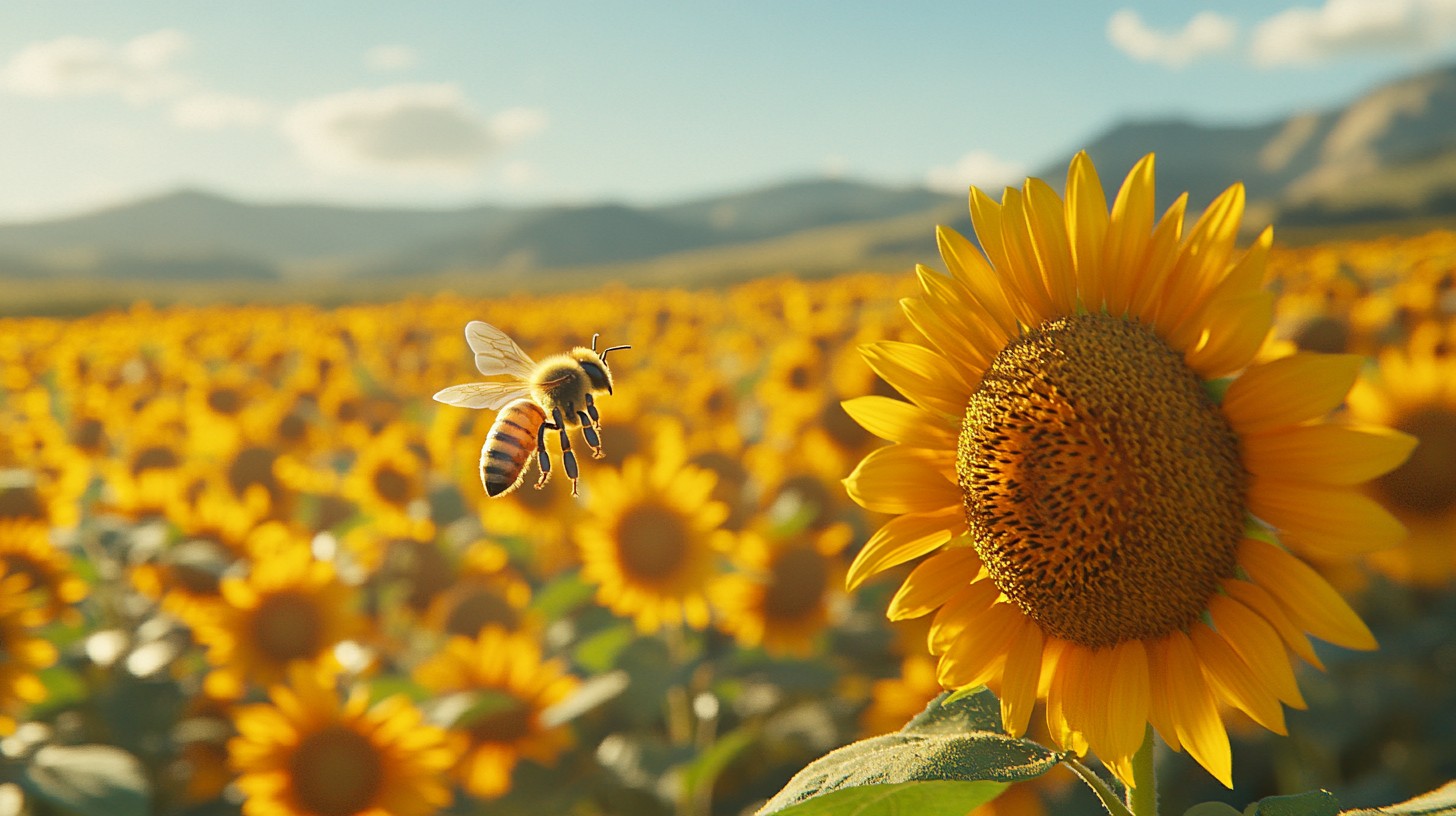 Free Bee Approaches Sunflower Image - Bee, Sunflower, Field | Download ...