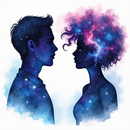 Free Cosmic Souls Meeting Image - Watercolor, Cosmic, Silhouettes ...