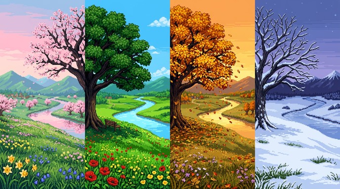 Free Four Seasons Tree Image - Seasons, Tree, Pixel | Download at StockCake